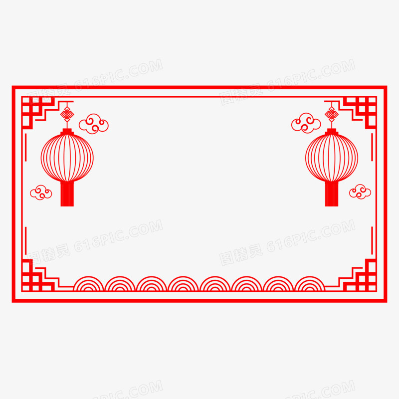 红色中式剪纸灯笼边框素材