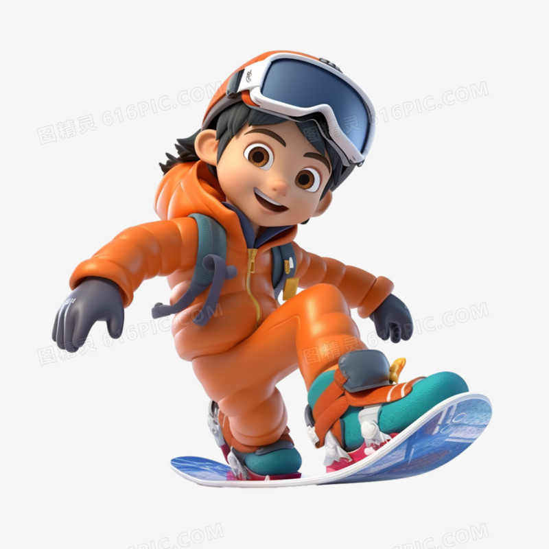 3D小朋友滑板滑雪免抠元素