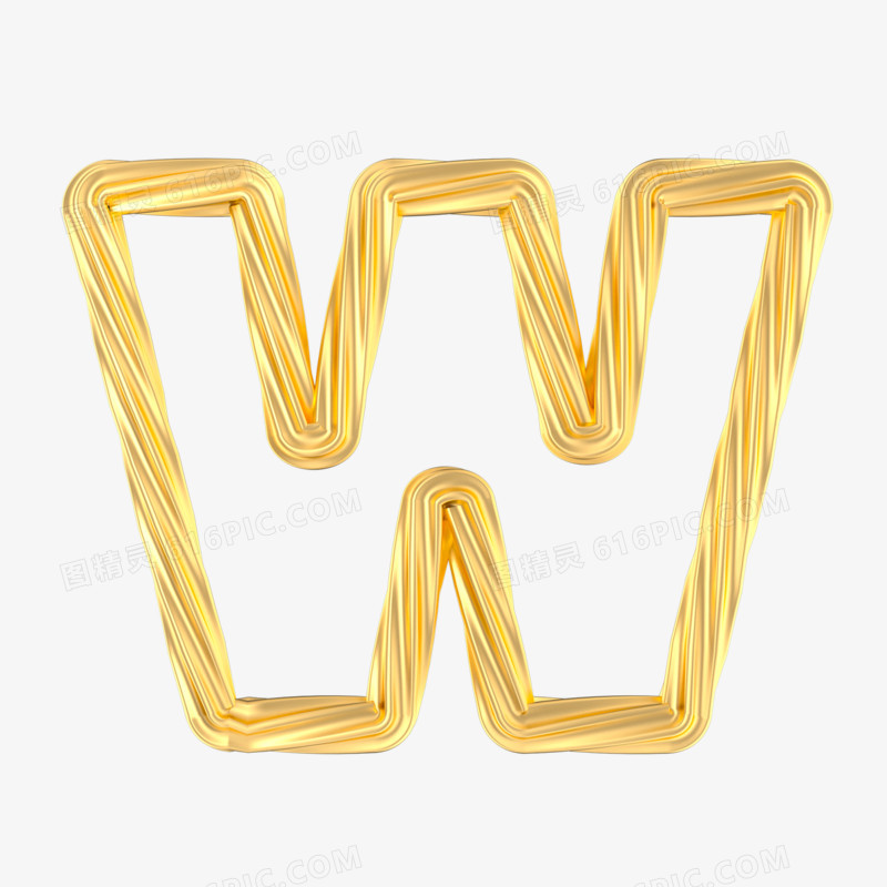 一组c4d立体金色造型英文字母模型W
