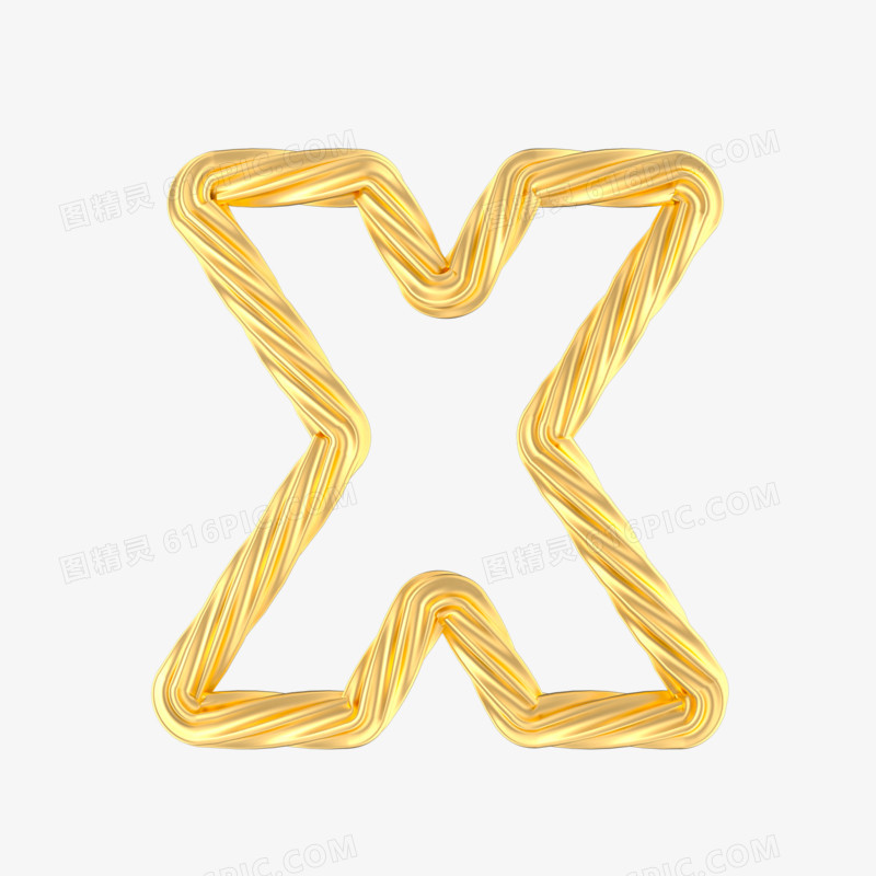 一组c4d立体金色造型英文字母模型X