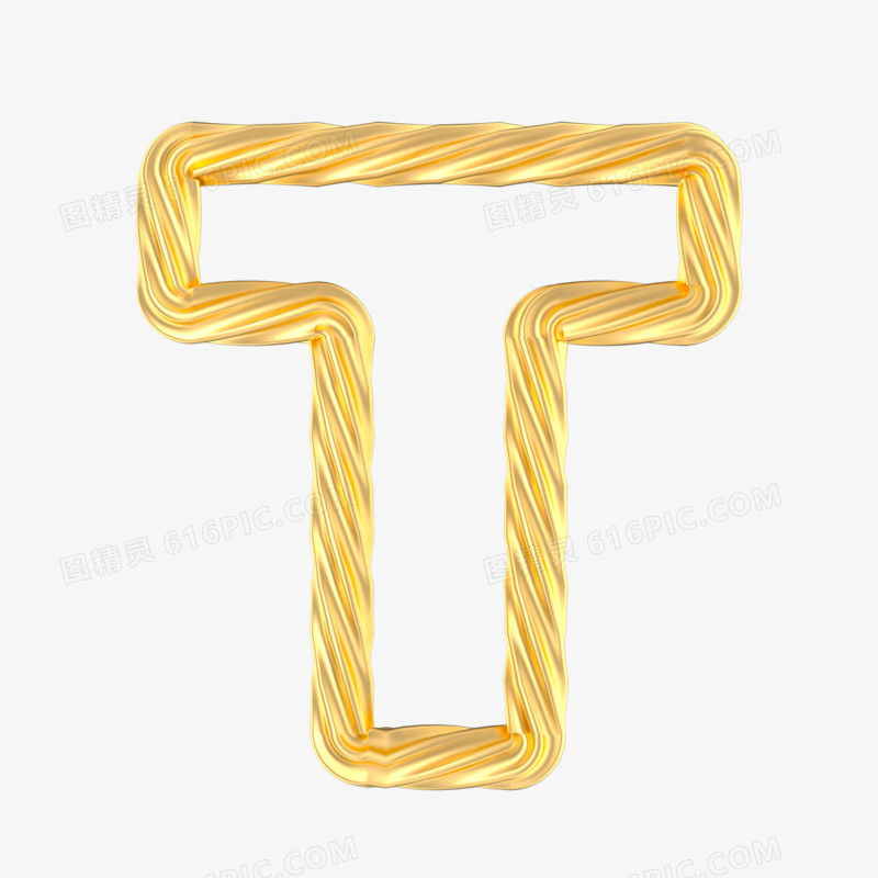 一组c4d立体金色造型英文字母模型T