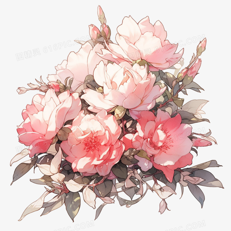 手绘蔷薇花植物花卉元素