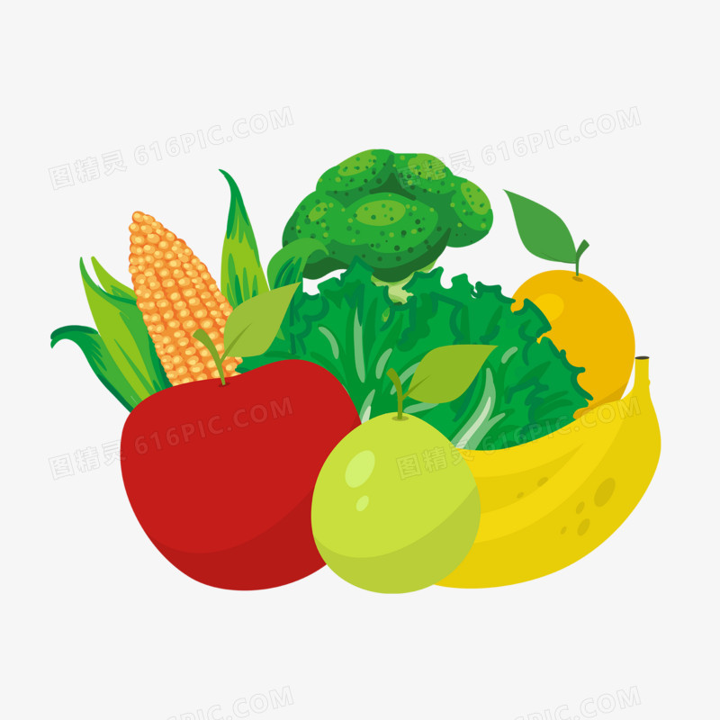 手绘卡通素食水果素材