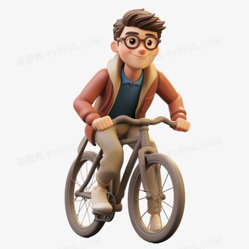 3D黏土人物骑自行车免抠元素