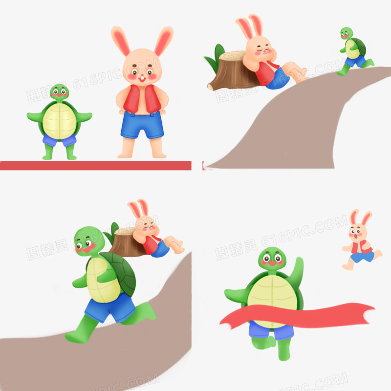 一组龟兔赛跑童话故事合集元素