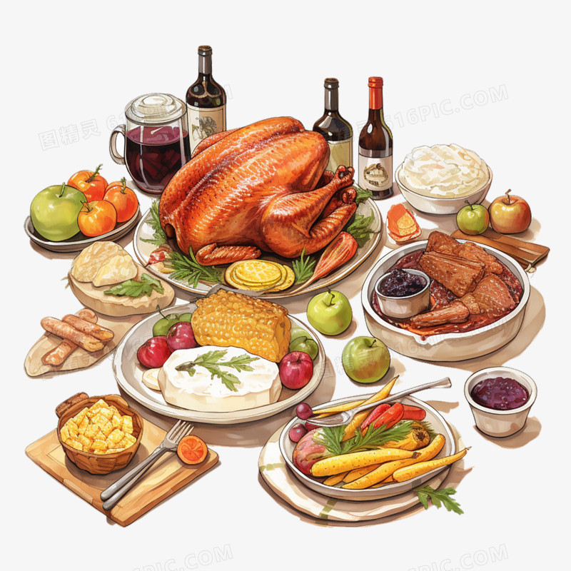 感恩节各种食物营养免抠元素