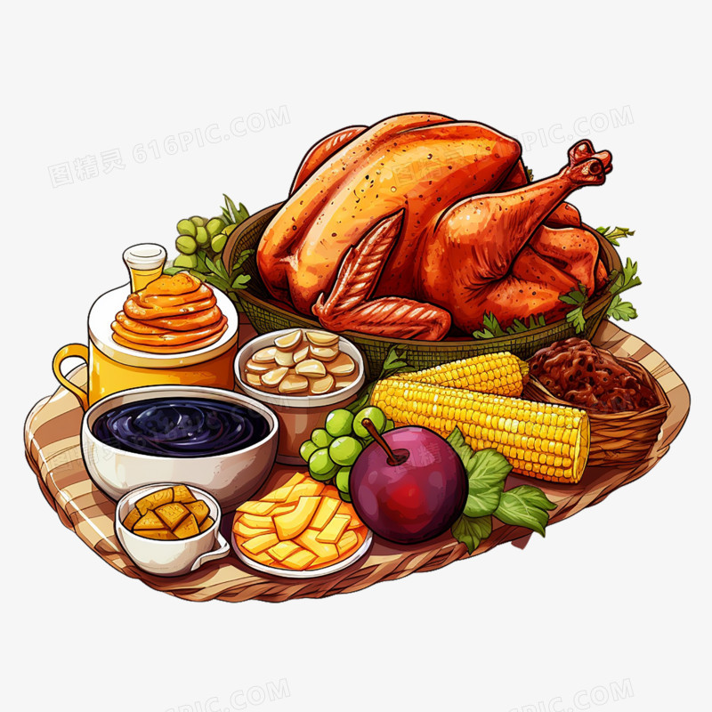 感恩节各种食物聚餐免抠元素
