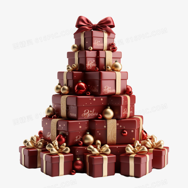红色圣诞树礼物盒节日装饰元素