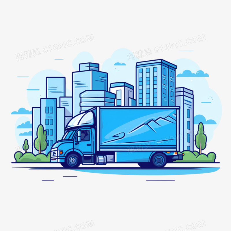 卡通城市送货车免抠元素