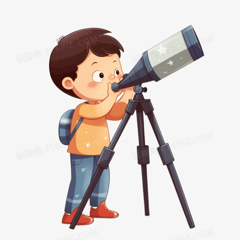 卡通小男孩望远镜免抠元素