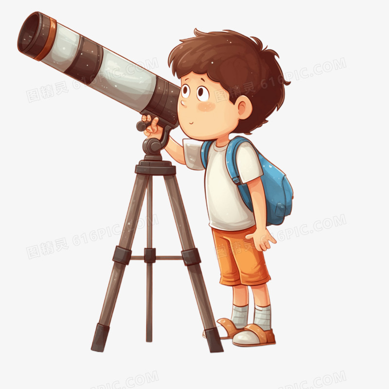 卡通小男孩望远镜免抠元素