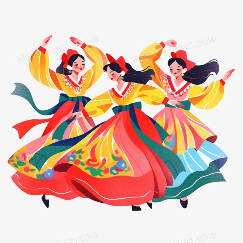 手绘跳民族舞的女性免抠元素