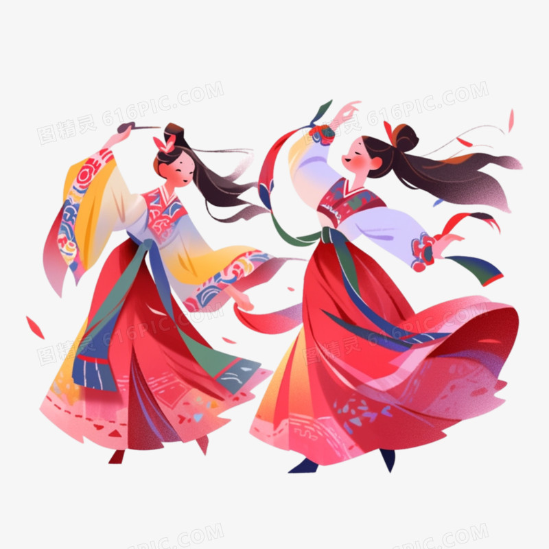 手绘跳民族舞的女性免抠元素