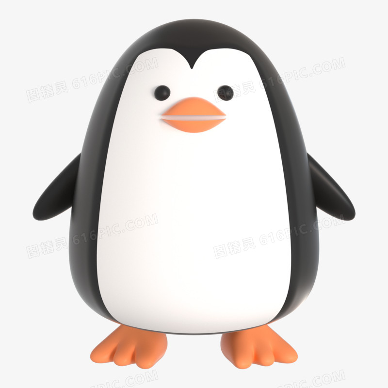 C4D黑色立体黏土动物企鹅3D元素