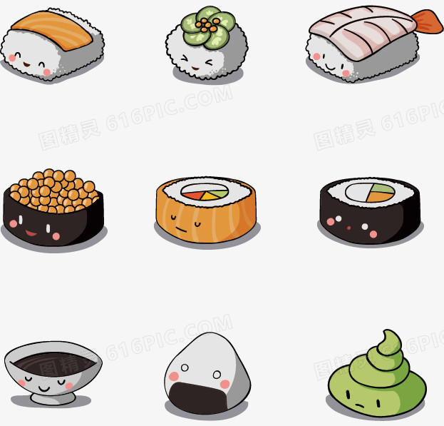 矢量手绘寿司和饭团