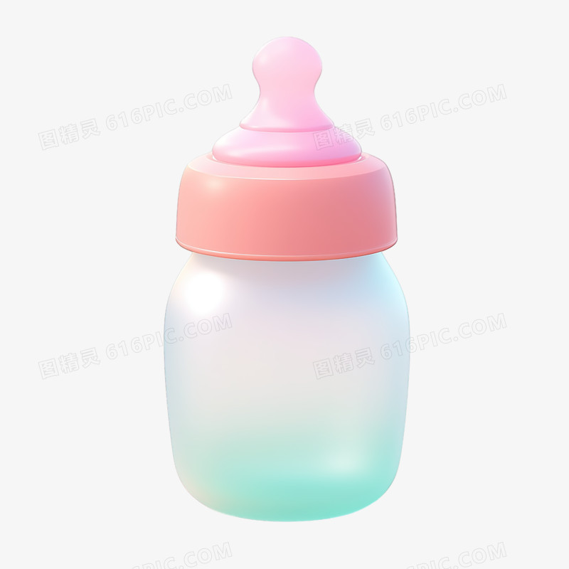 3d可爱彩色小奶瓶模型免抠元素