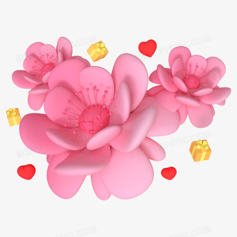 粉色C4D清新花朵3D素材