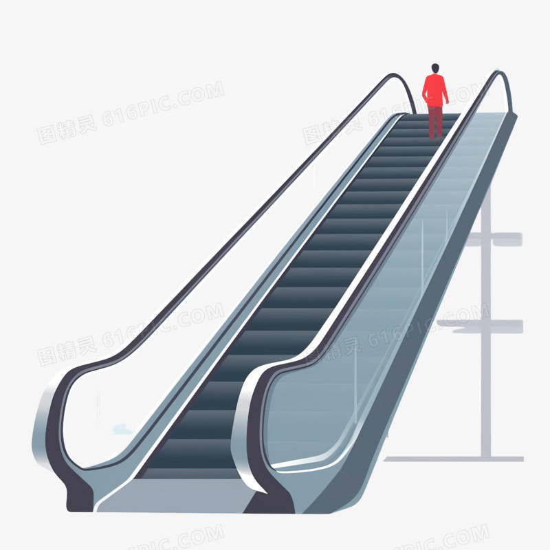 插画商场大厦人乘坐手扶梯免抠元素