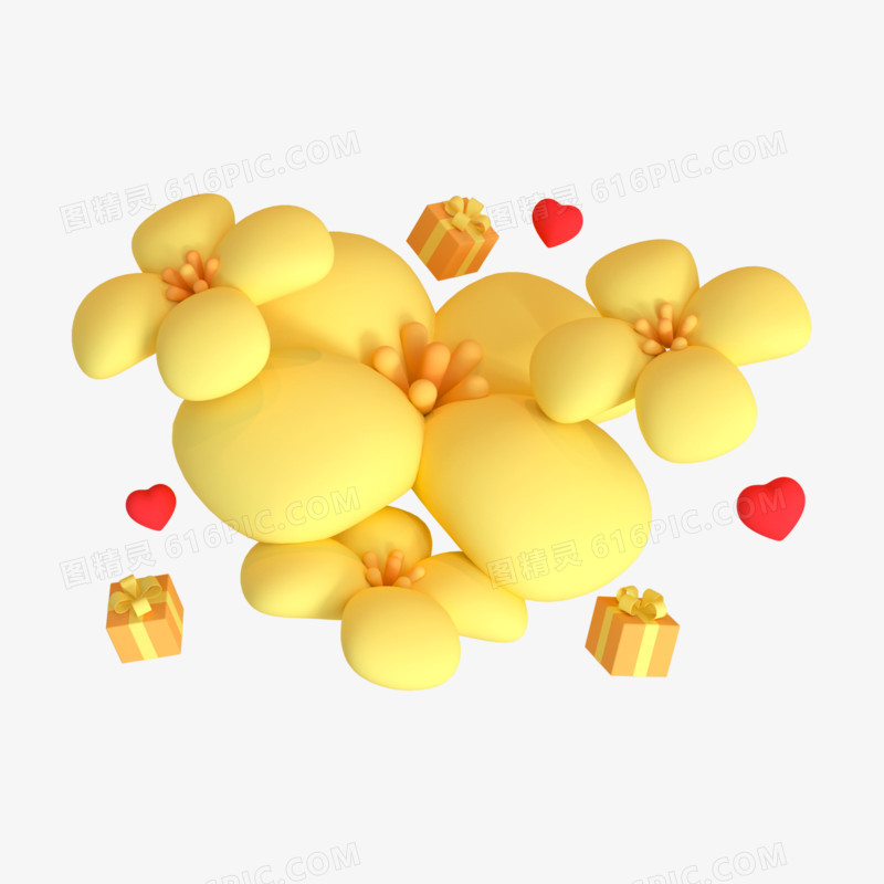 C4D黄色清新花朵3D元素