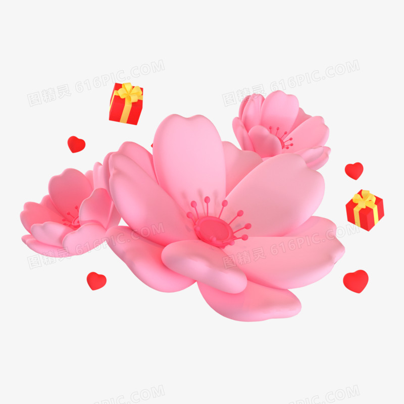 C4D粉色清新3d花朵3D元素