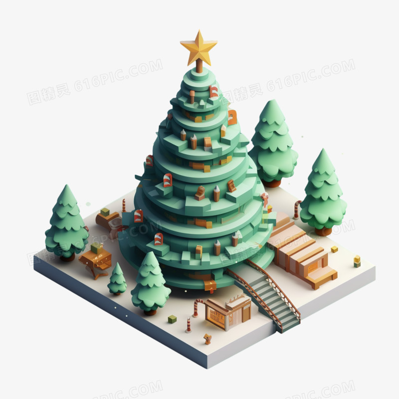 3d圣诞节圣诞树迷你模型免抠元素