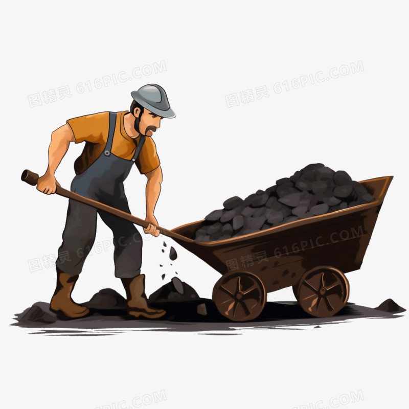 插画风工人挖煤免抠元素