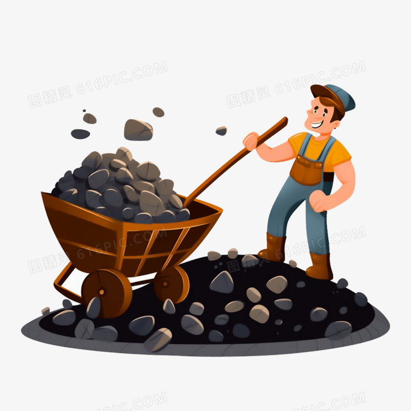 插画风工人挖煤免抠元素
