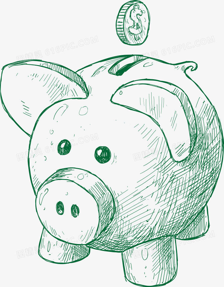 矢量手绘小猪存钱罐