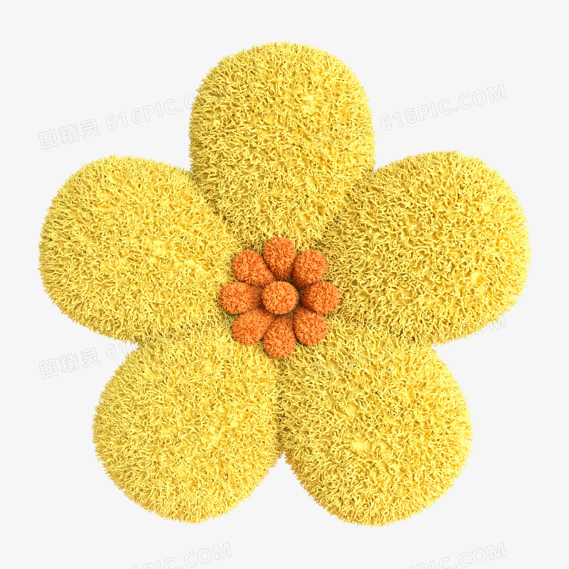 C4D黄色可爱毛绒花朵3d元素