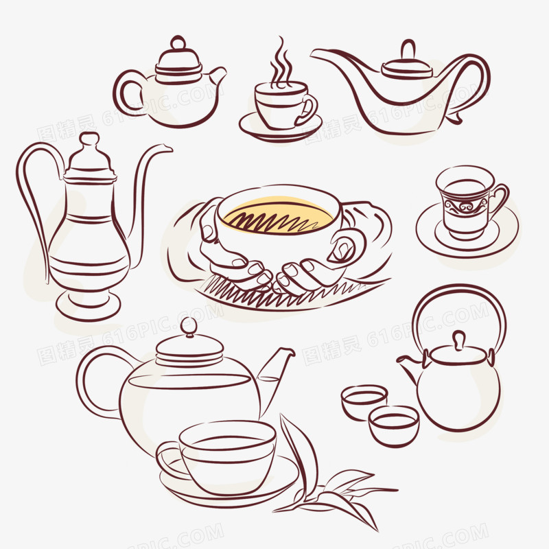 茶壶与咖啡矢量素材