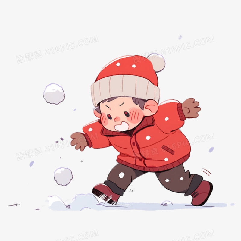 卡通小男孩打雪仗免抠元素