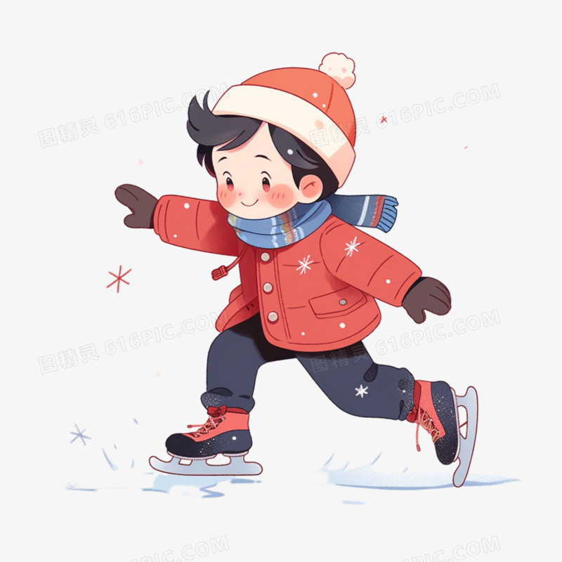 卡通小男孩冰刀滑雪免抠元素
