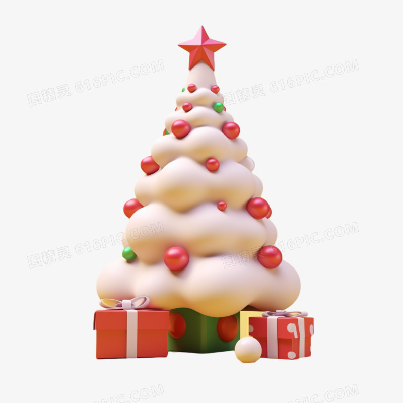 3D立体黏土风可爱Q版圣诞树