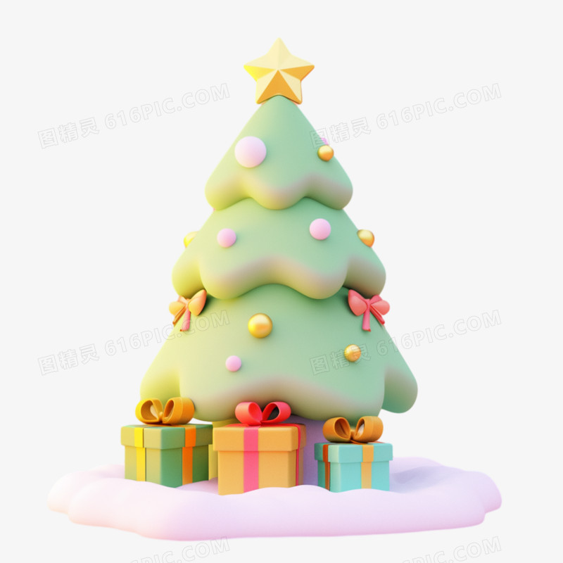 3D立体黏土风可爱Q版圣诞树