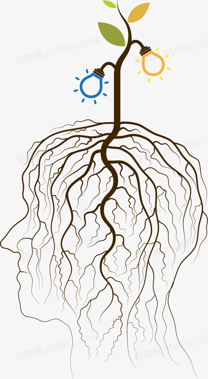 矢量手绘大脑与树枝
