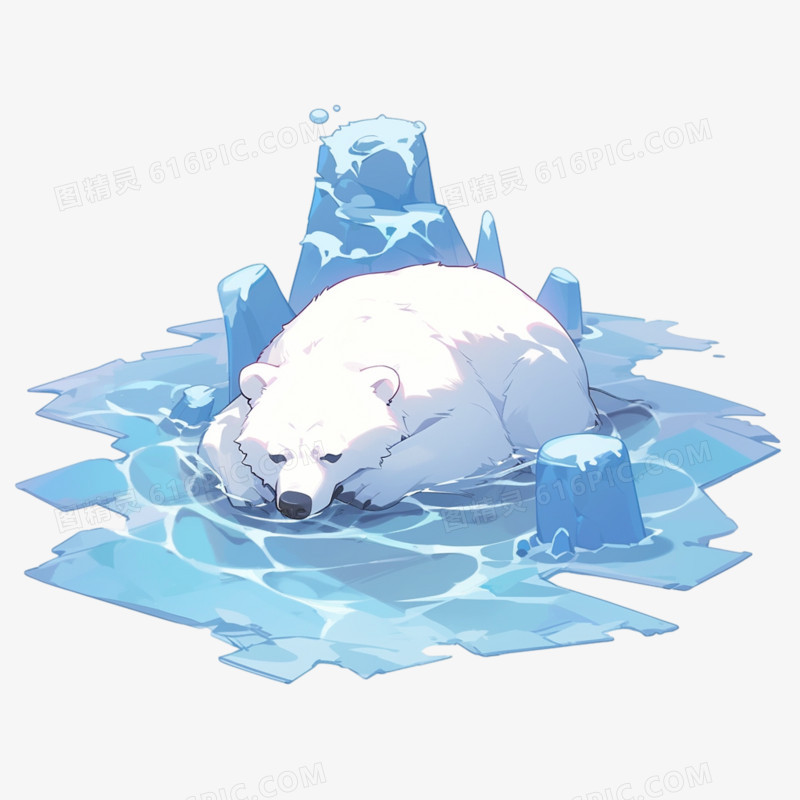 插画风北极熊和浮冰免抠素材