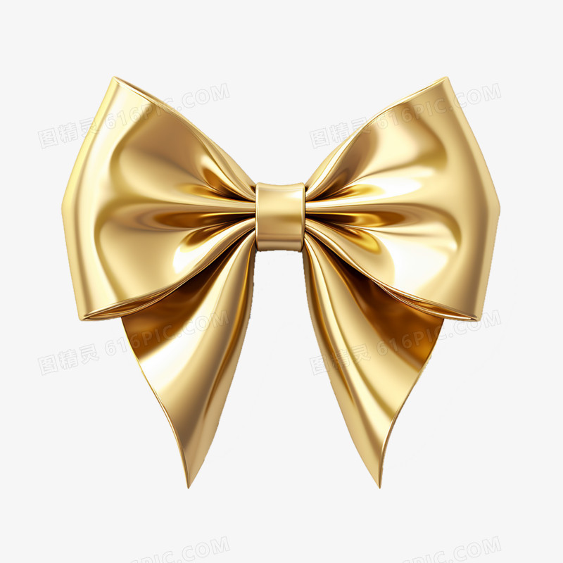 3D金色蝴蝶结圣诞装饰免抠元素
