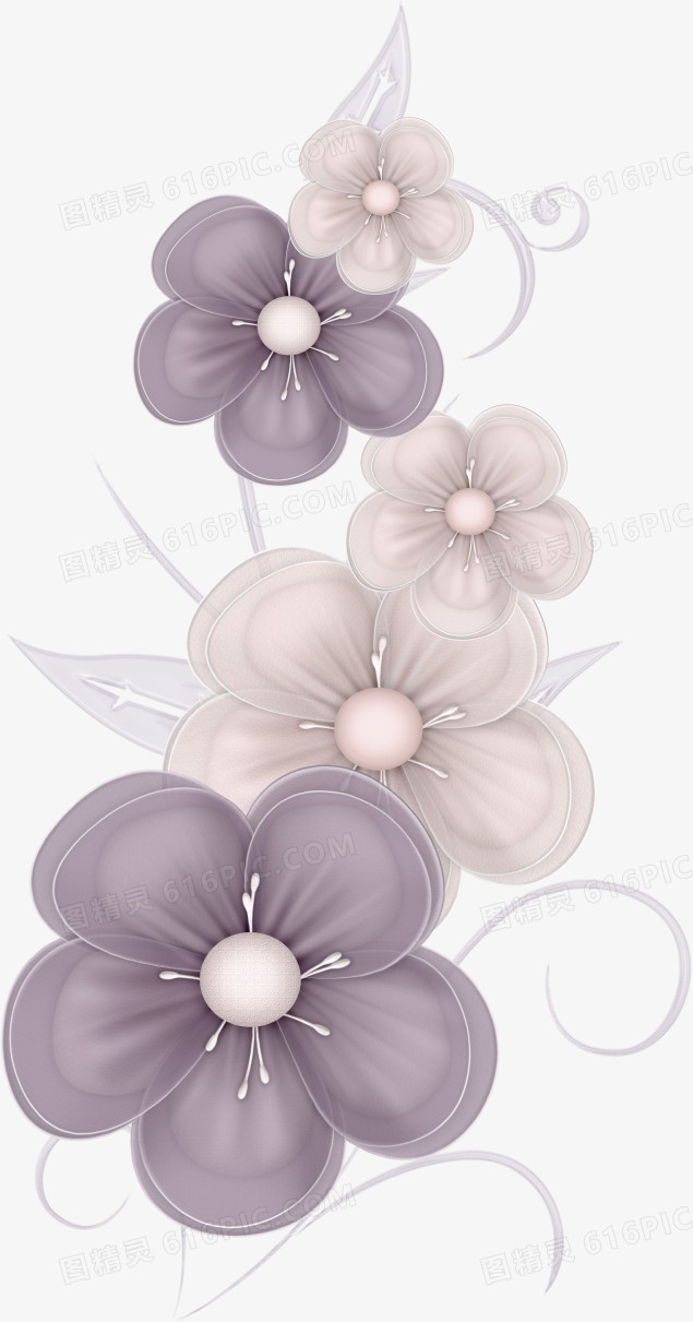 紫色丝绸花曲线装饰
