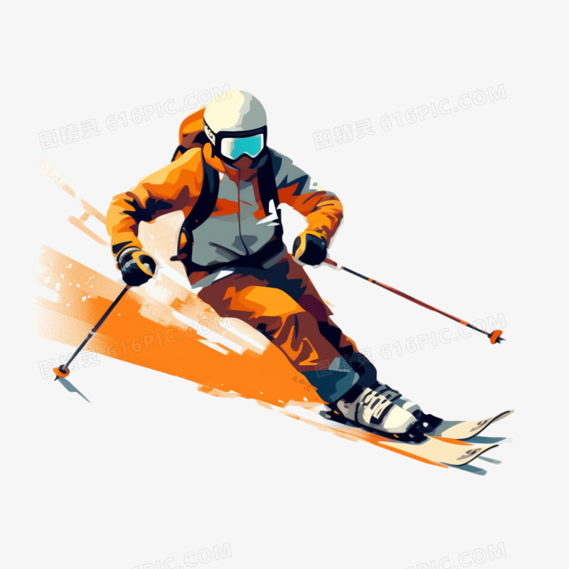 简约插画冬季成人运动员滑雪免抠元素