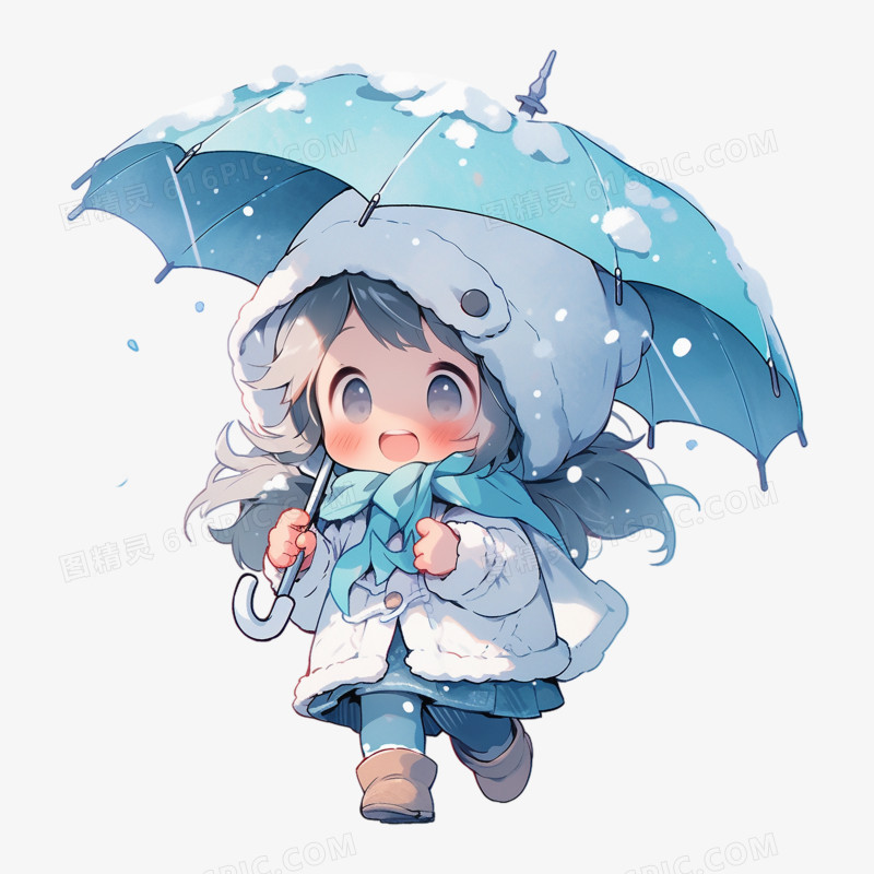 小女孩雪中撑伞插画