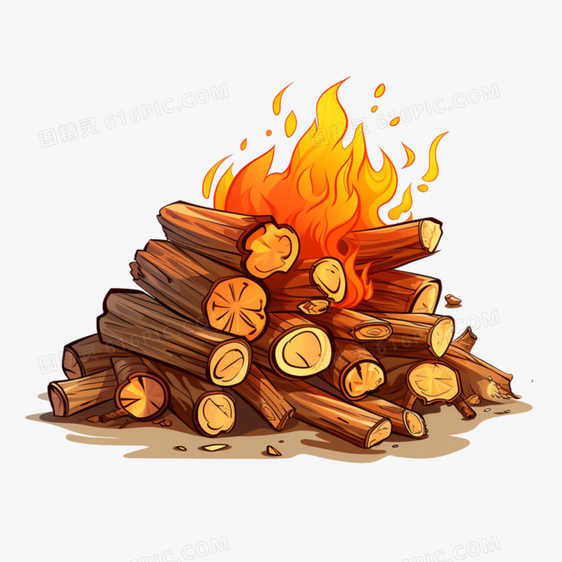 卡通燃烧的木柴免抠元素
