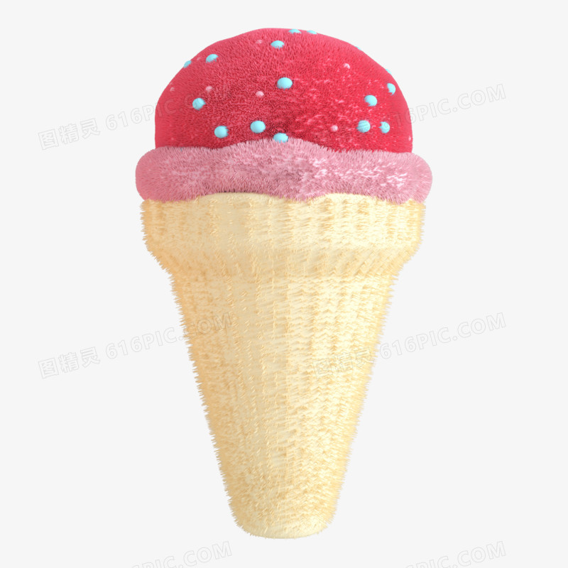 c4d立体毛绒冰淇淋美食3d元素