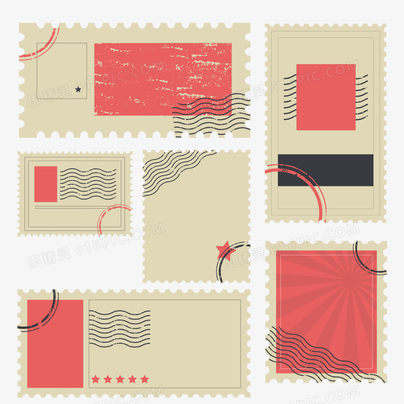 一组手绘卡通邮票边框合集素材