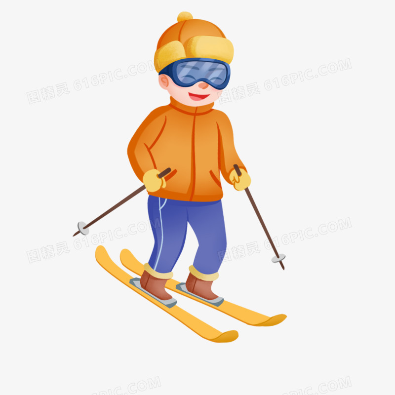 手绘小孩滑雪溜冰插画元素
