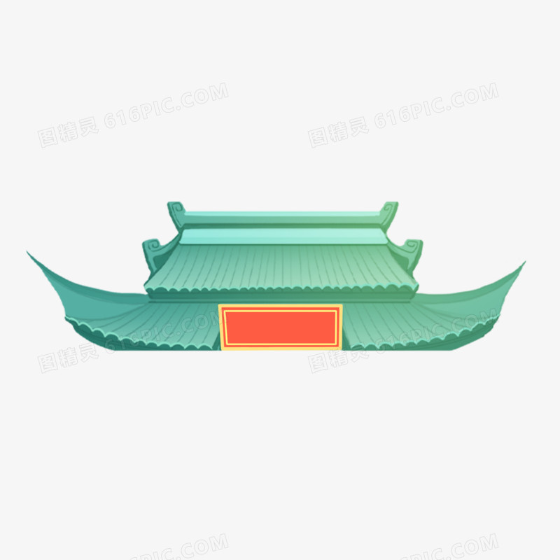 中国风古代建筑屋檐屋顶绿色瓦片 