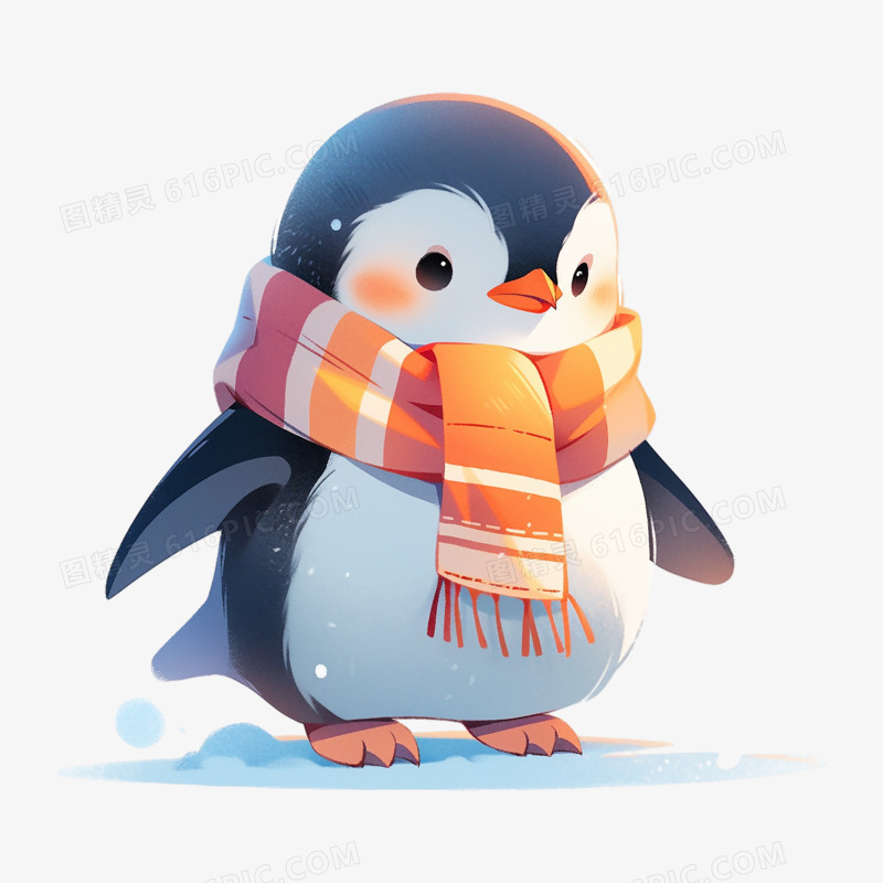 可爱的Q版系围巾的小企鹅插画