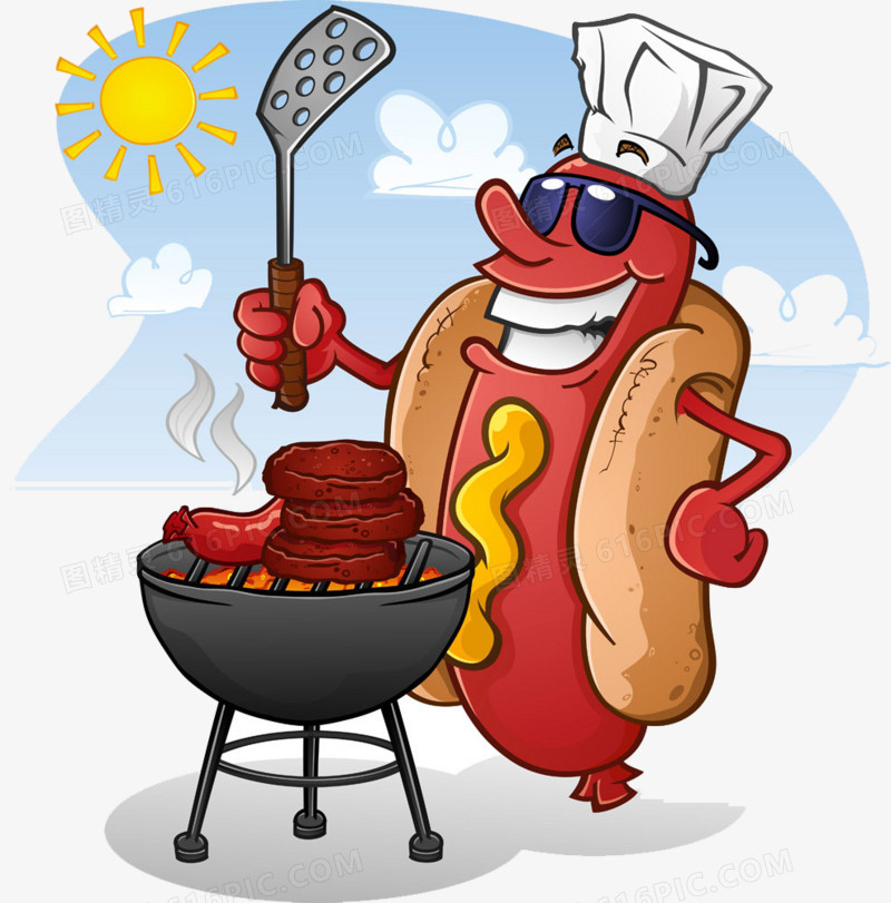 烤肉的热狗肠卡通画