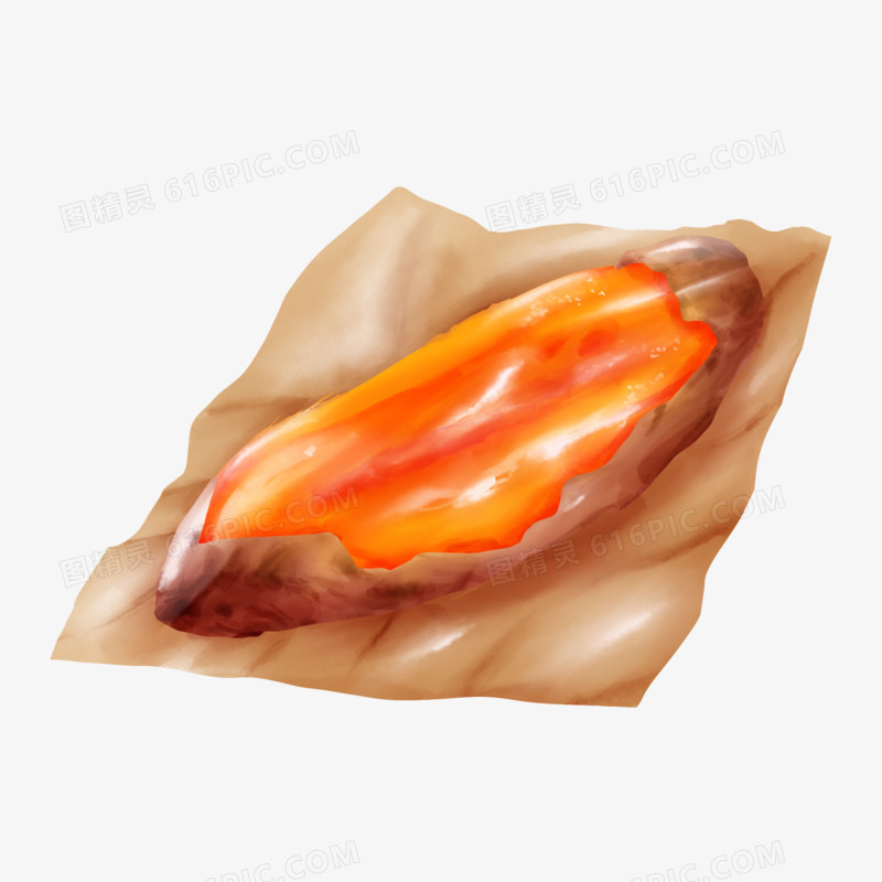 手绘写实烤红薯免抠元素