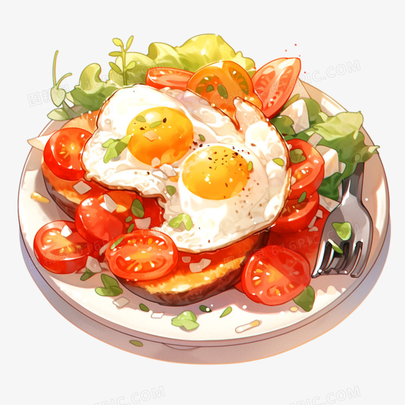 美味的鸡蛋面包早餐插画