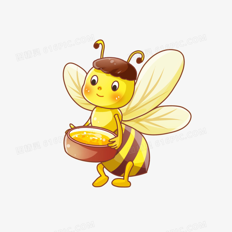 手绘卡通可爱小蜜蜂采蜜素材